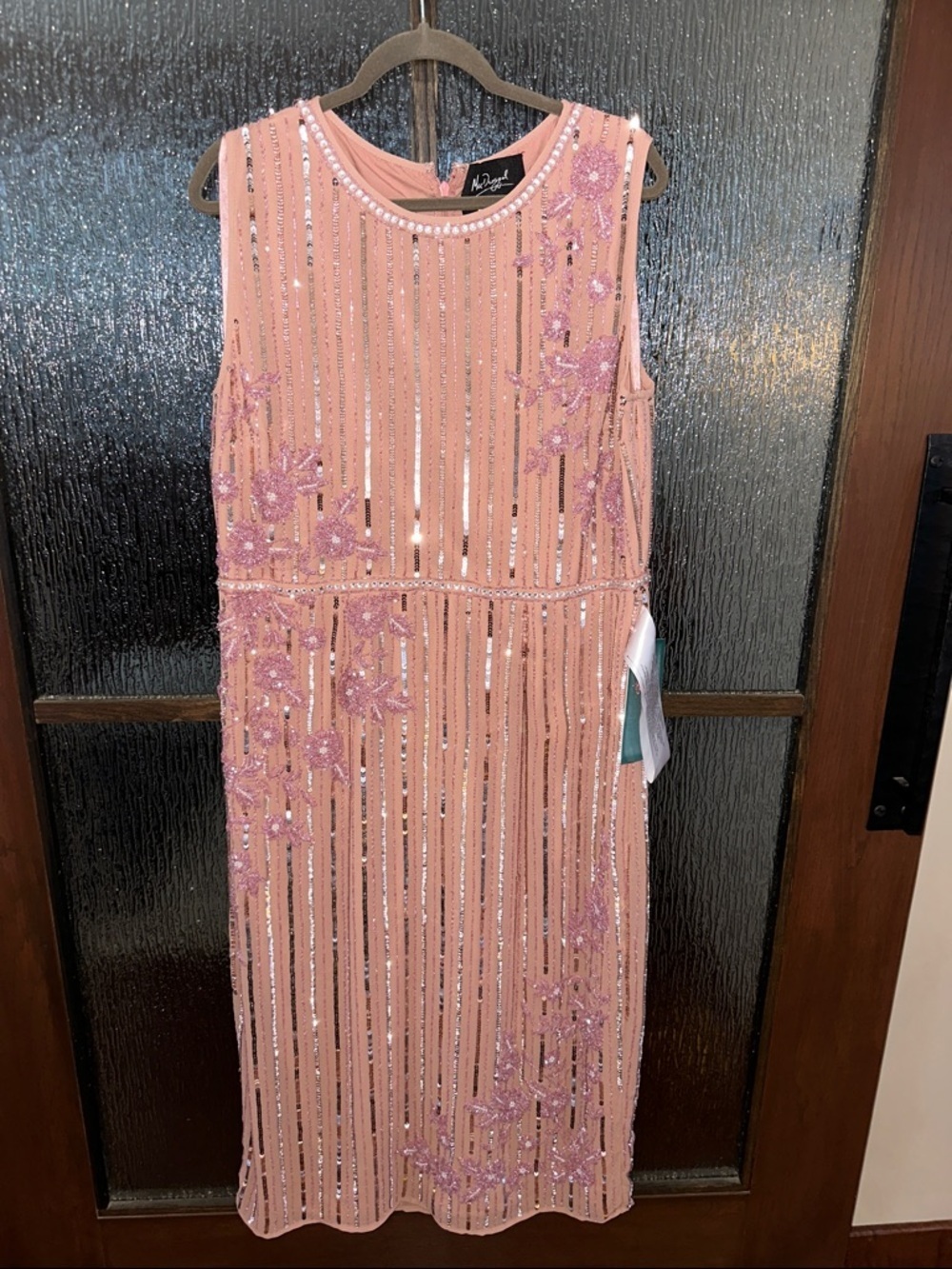 Mac Duggal Tea Length Beaded Embellished Midi Dress Jewel Blush Rose Size 16 NWT - Picture 7 of 16